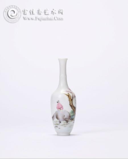 图录号：2482 潘匋宇 粉彩牧牛图小赏瓶 尺寸：H17cm 估价：580,000—630,000