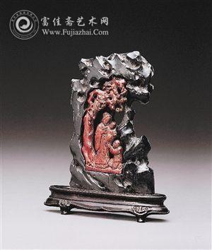 乌木嵌竹雕松荫仕女摆件 